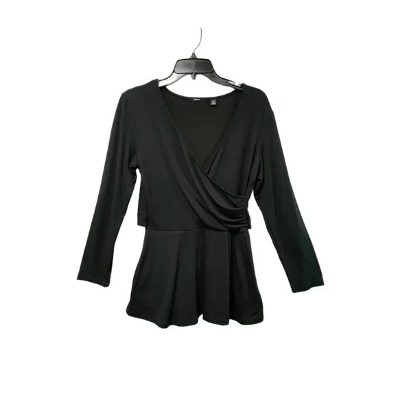 Betabrand Womens Stretch Surplice Neck Long Sleeve Peplum Blouse Black Small - Picture 6 of 9